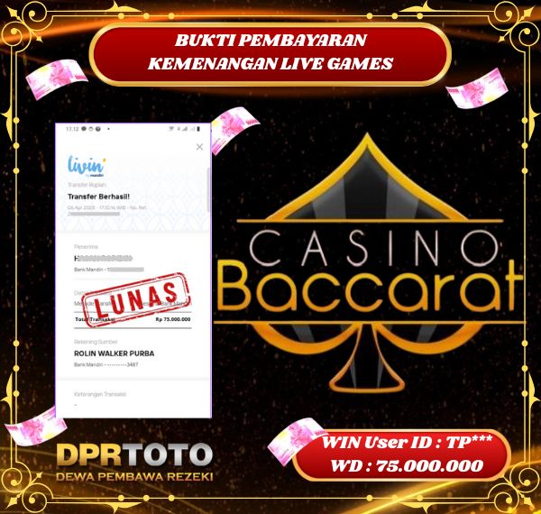 KEMENANGAN BESAR LIVE CASINO BACCARAT Rp 75.000.000 - LUNAS